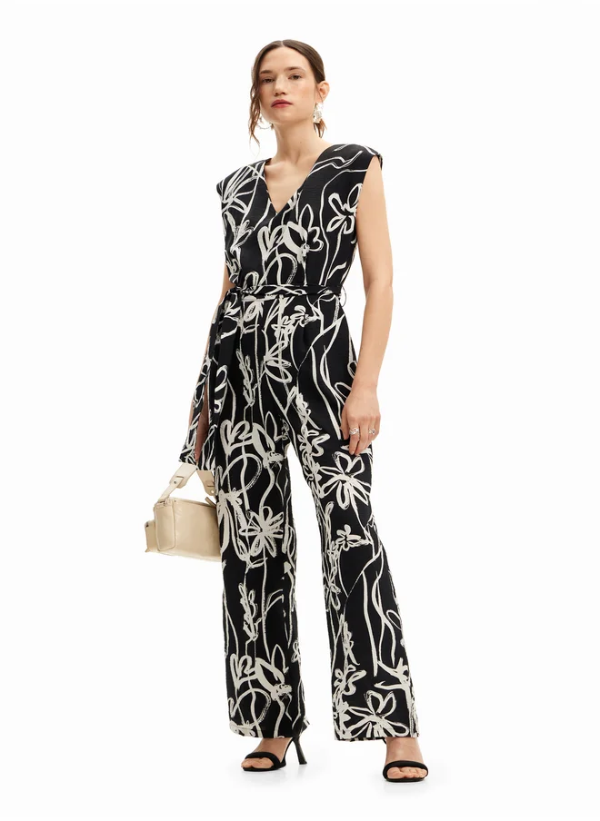 DESIGUAL Long Jumpsuit With Illustrated Flowers