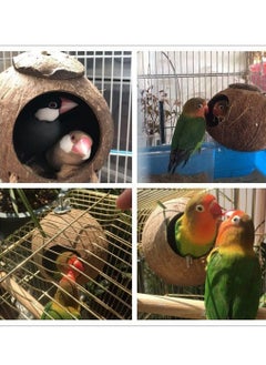 Generic Coconut Bird Nest with Ladder Bird Toy Hanging Coconut Shell Bird Nest for Parakeets Reusable Grass Woven Parakeet Breeding Cave Handmade Hanging Bird Nest Cage  - Image 5