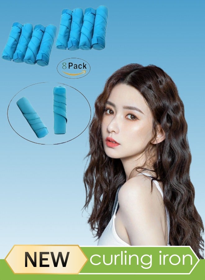 Generic 8 Pcs Heatless Hair Curler，Lazy Hair Curler，Curling Set for Sleep in Overnight，Sponge Hair Roll，Cylindrical Tie Hair Roll，Fluffy Styling Roll,Shaping Roll,Blue  - Image 1