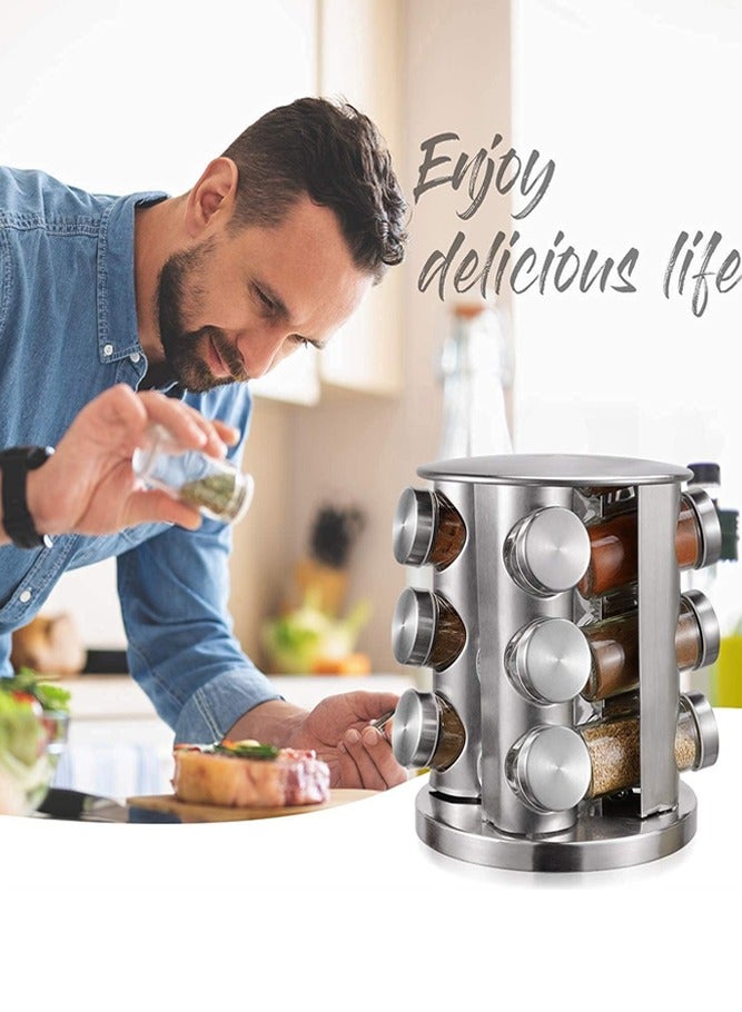 AMERTEER Rotating Spice Rack Organizer with 12 Glass Jars – 360° Revolving Spice Tower with Transparent Glass Containers Space-Saving Seasoning Storage for Kitchen Cabinets & Countertops - Image 5