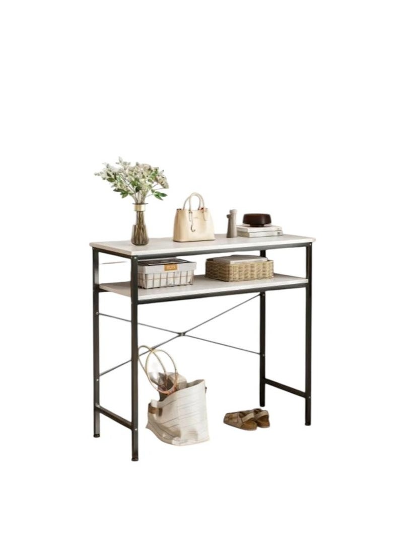 Generic Narrow console table, small two-tier entryway table, sofa table with two support bars, sofa table, slim side table, display table for living room.  - Image 1