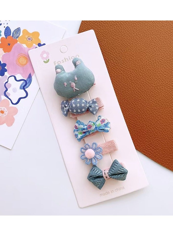 Generic 10 Pcs Charming Girls' Hair Clip Set: Delicate Flower, Cute Animal, and Bow-Shaped Knitted Hairpin in Soft Pastel Tones - Crafted from Quality Fabric and Plastic, Ideal for Daily Styling and Special Moments (Green) - Image 3