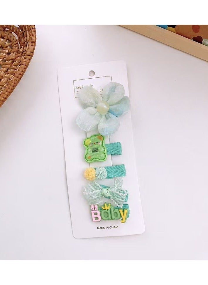 Generic 10 Pcs Charming Girls' Hair Clip Set: Delicate Flower, Cute Animal, and Bow-Shaped Knitted Hairpin in Soft Pastel Tones - Crafted from Quality Fabric and Plastic, Ideal for Daily Styling and Special Moments (Green) - Image 2