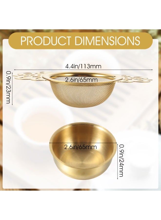 SUNSAR 2 Pack Tea Strainer Bowl,Stainless Steel Tea Strainers for Loose Teas Single Cup Small Fine Mesh Teas Strainer with Drip Bowls for 2.5-4 Inch Cup Mouth,Gold - Image 3