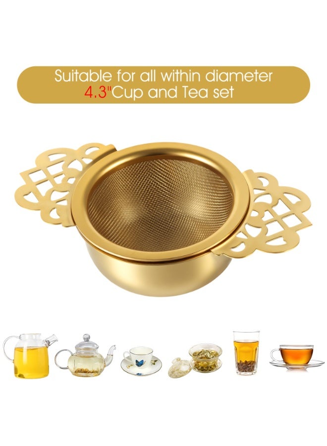 SUNSAR 2 Pack Tea Strainer Bowl,Stainless Steel Tea Strainers for Loose Teas Single Cup Small Fine Mesh Teas Strainer with Drip Bowls for 2.5-4 Inch Cup Mouth,Gold - Image 5
