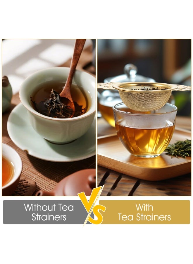 SUNSAR 2 Pack Tea Strainer Bowl,Stainless Steel Tea Strainers for Loose Teas Single Cup Small Fine Mesh Teas Strainer with Drip Bowls for 2.5-4 Inch Cup Mouth,Gold - Image 4
