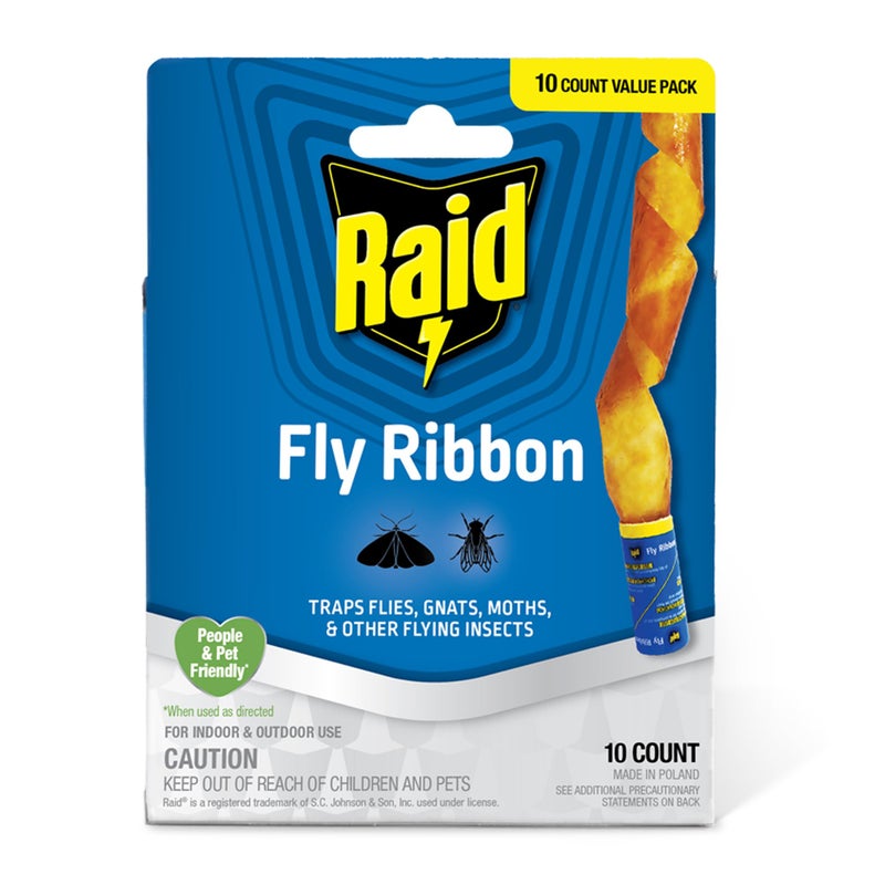 Raid Fly Ribbon, Fly Traps for Indoors and Outdoors, Bug Trap for Flying Insects, Pack of 10 - Image 1