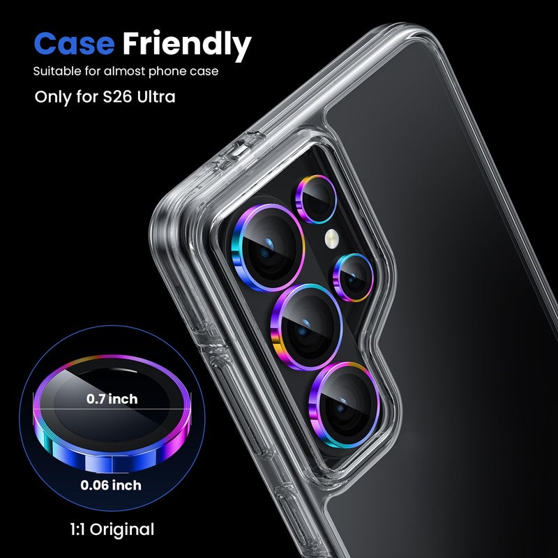 WSKEN for Samsung Galaxy S26 Ultra Camera Lens Protector - Ultra Thin Case Friendly, 9H Shatterproof Tempered Glass with Anti Scratch Metal Circle Camera Screen Protector Cover Accessories, Colorful - Image 4