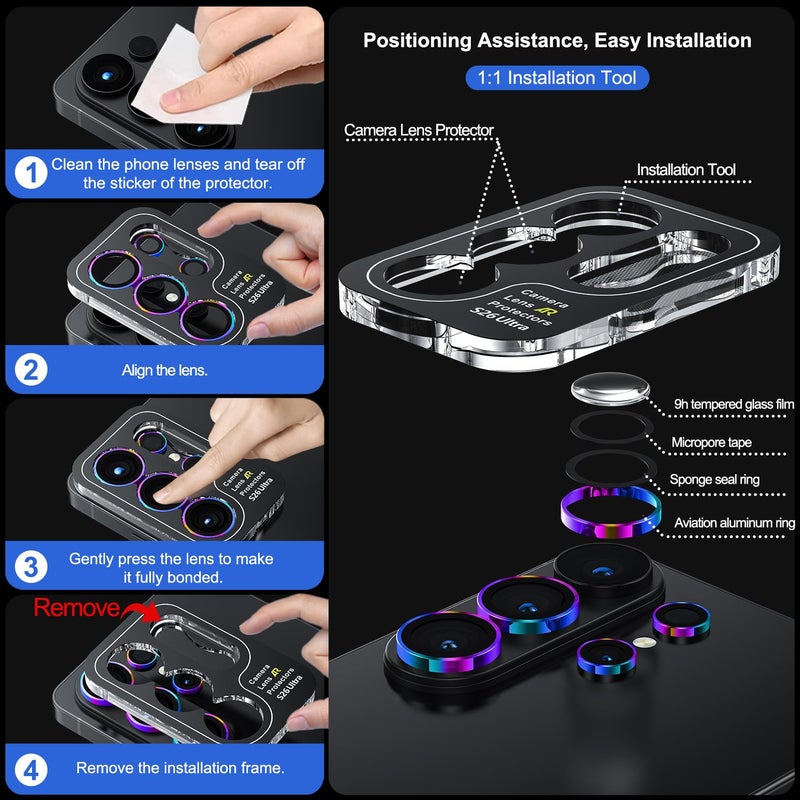 WSKEN for Samsung Galaxy S26 Ultra Camera Lens Protector - Ultra Thin Case Friendly, 9H Shatterproof Tempered Glass with Anti Scratch Metal Circle Camera Screen Protector Cover Accessories, Colorful - Image 5