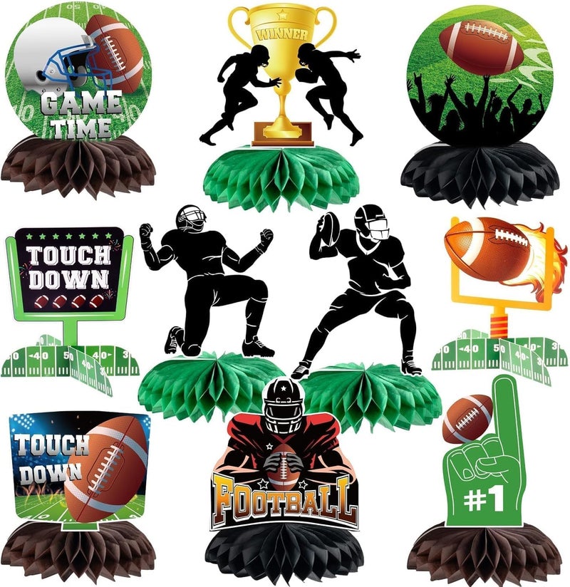 kockuu 10 Pcs Football Party Decorations Football Honeycomb Centerpieces Double-sided Football Table Centerpiece for Football Birthday Party Sports Tailgate Game Party Decorations Supplies Favors - Image 1