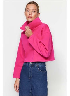 trendyol Fuchsia Relaxed Fit Crop High Neck Snap Fast Fleece Knitted Sweatshirt TWOAW24SW00008  - Image 1
