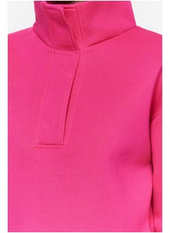 trendyol Fuchsia Relaxed Fit Crop High Neck Snap Fast Fleece Knitted Sweatshirt TWOAW24SW00008  - Image 4