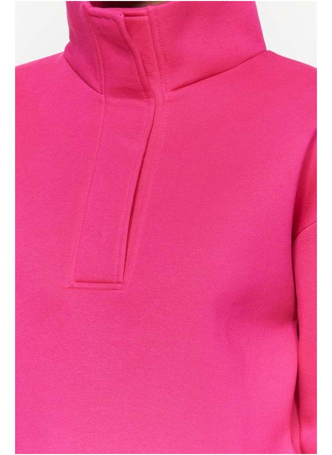 trendyol Fuchsia Relaxed Fit Crop High Neck Snap Fast Fleece Knitted Sweatshirt TWOAW24SW00008  - Image 4