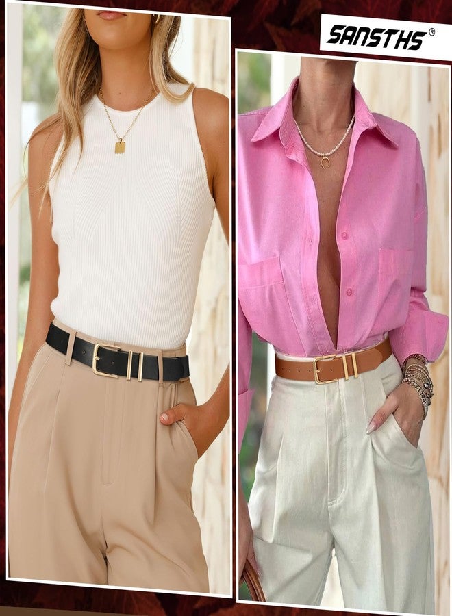 SANSTHS 2 Pack Women Belt for Jeans Pants, Simple Fashion Ladies Waist Belt with Gold Buckle, 1inch Width, Black+Brown M - Image 3