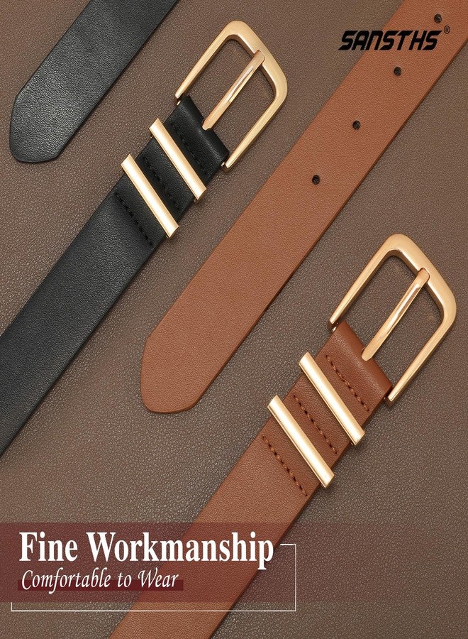 SANSTHS 2 Pack Women Belt for Jeans Pants, Simple Fashion Ladies Waist Belt with Gold Buckle, 1inch Width, Black+Brown M - Image 5