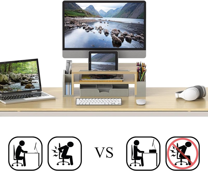 Simple Houseware Desk Monitor Stand Riser with Adjustable Organizer tray - Image 3