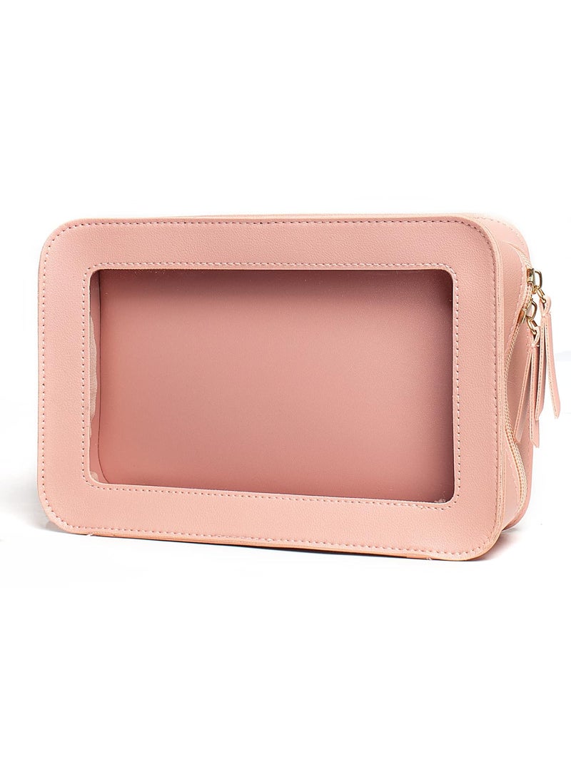 LETGO LETGO Clear Makeup Bags, TSA Approved Toiletry Bag with Zipper, Clear Makeup Organizer Fit Carry-on Travel Essentials,Clear Cosmetic Bags for Women Men (C-Pink) 