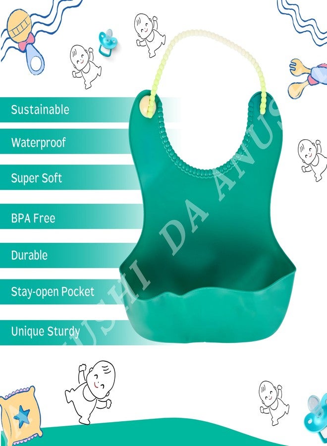 Da Anushi Adjustable Waterproof Feeding Bib for Babies and Toddlers (6 Months to 5 Years) – Soft, Easy to Clean Baby Bib with Cute Cartoon Print – Essential for Mealtime (Green) - Image 4