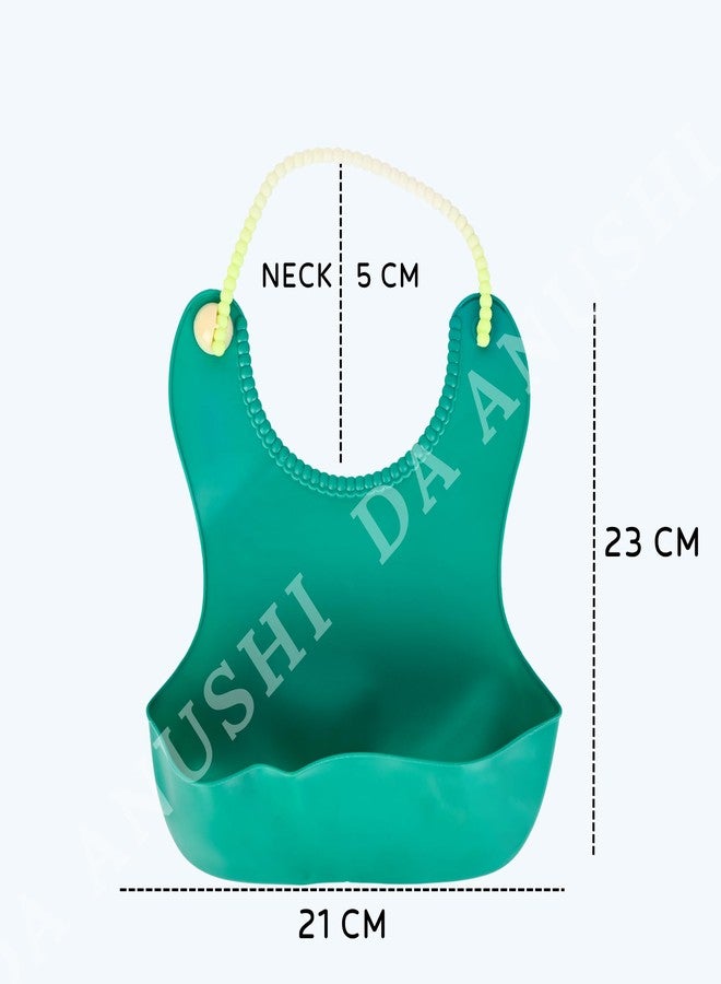 Da Anushi Adjustable Waterproof Feeding Bib for Babies and Toddlers (6 Months to 5 Years) – Soft, Easy to Clean Baby Bib with Cute Cartoon Print – Essential for Mealtime (Green) - Image 3