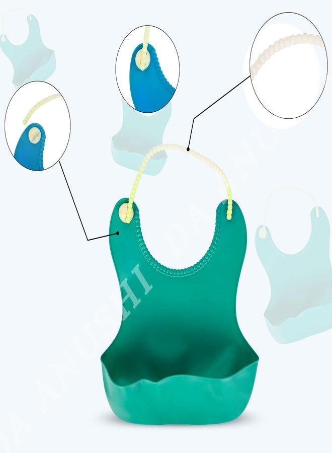 Da Anushi Adjustable Waterproof Feeding Bib for Babies and Toddlers (6 Months to 5 Years) – Soft, Easy to Clean Baby Bib with Cute Cartoon Print – Essential for Mealtime (Green) - Image 2
