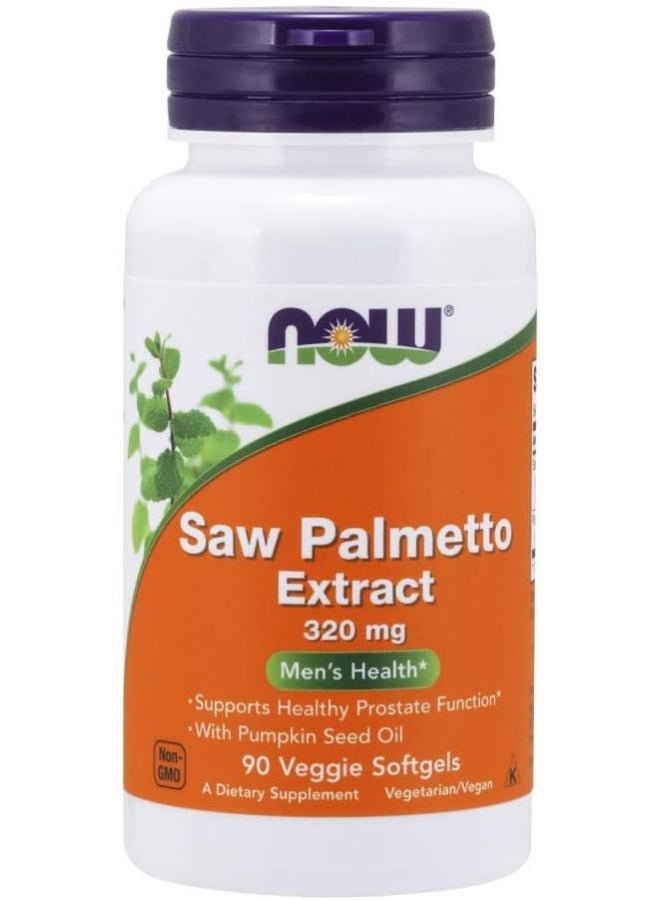 Now Foods, Saw Palmetto Extract, With Pumpkin Seed Oil, 320 Mg, 90 Veggie Softgels - Image 1