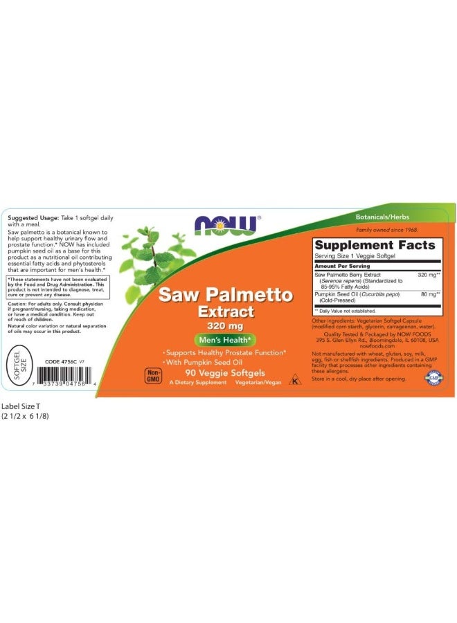 Now Foods, Saw Palmetto Extract, With Pumpkin Seed Oil, 320 Mg, 90 Veggie Softgels - Image 2