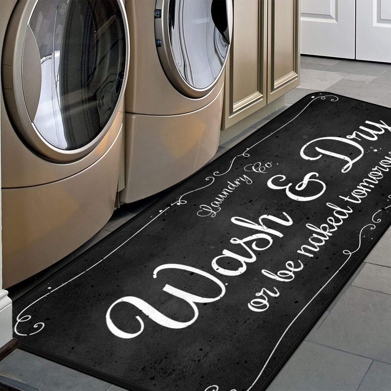 EYECY Laundry Room Long Rug Area Rug Non-Slip Floor Mat Waterproof Farmhouse Carpet for Kitchen 72" x 24"(Black-2) - Image 1