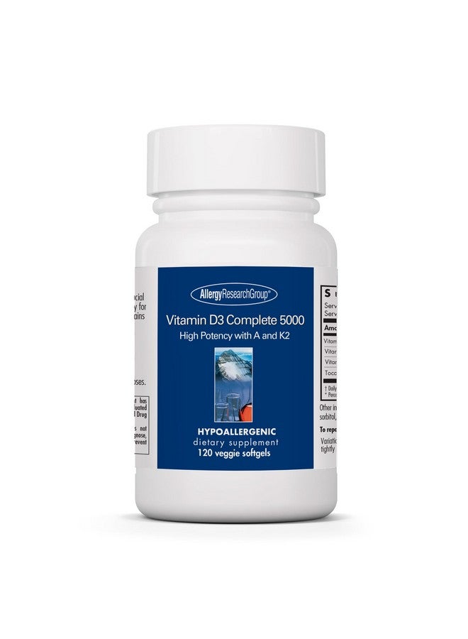 Allergy Research Group Vitamin D3 Complete 5000 IU - Vitamin D3 and K2 Supplement, Daily Balance, with Vitamin A, DeltaGold Tocotrienols, High Potency, Veggie Softgels - 120 Count - Image 1