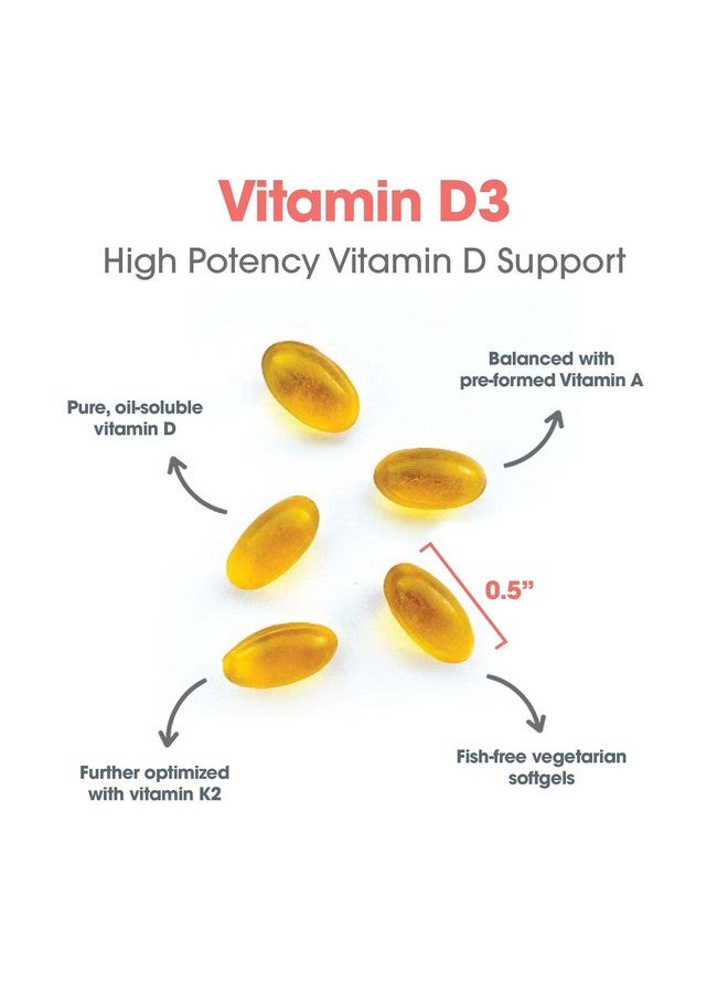 Allergy Research Group Vitamin D3 Complete 5000 IU - Vitamin D3 and K2 Supplement, Daily Balance, with Vitamin A, DeltaGold Tocotrienols, High Potency, Veggie Softgels - 120 Count - Image 5