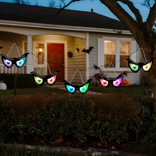 YOFIT 6.5ft Outdoor Halloween Decorations 5 Pairs Waterproof Glowing Eyes LED String Lights with Timer for Bushes, Trees, Windows, Yards & Garage Doors - Image 3