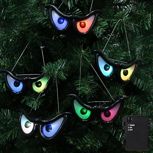 YOFIT 6.5ft Outdoor Halloween Decorations 5 Pairs Waterproof Glowing Eyes LED String Lights with Timer for Bushes, Trees, Windows, Yards & Garage Doors - Image 1
