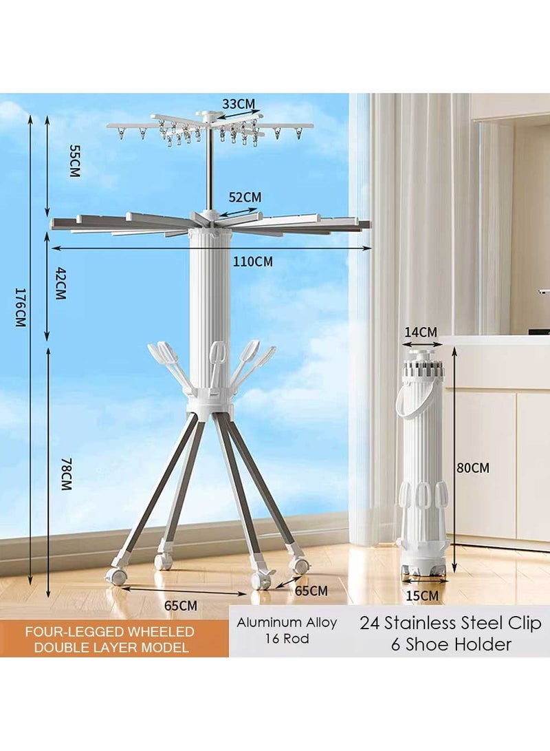 Bosidin All-in-one 360° Rotating Laundry Drying Stand | Premium Material Clothes Hanger | Space-Saving & Portable Clothes Drying Stand with Movable Rollers| Heavy Duty Cloth Octopus Rack for Indoor & Outdoor - Image 5