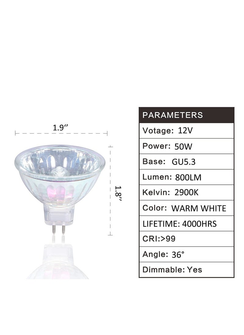 6 Pack MR16 Halogen Bulb Dimmable GU5.3 Spotlight Long Lifetime Warm White 36° Beam Angle Bi-Pin Base - Image 2