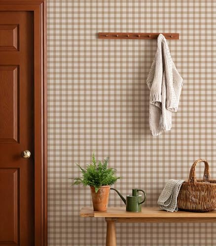YXTII Plaid Wallpaper Peel and Stick 17.3"×78.7", Striped Farmhouse Wallpaper Self Adhesive Removable Wallpaper Contact Paper for Bedroom Wall Paper Shelf Drawer Liner - Image 1