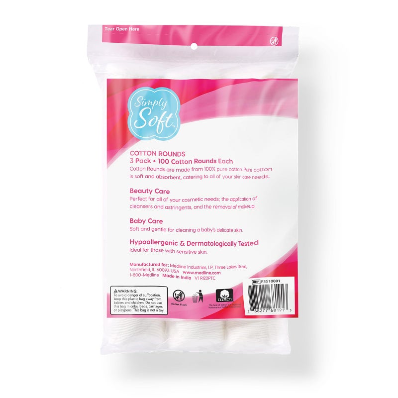Simply Soft Medline Simply Soft Cotton Rounds (300 Count), 100% Cotton Absorbent and Textured Cotton Pads, Lint-Free - Image 2