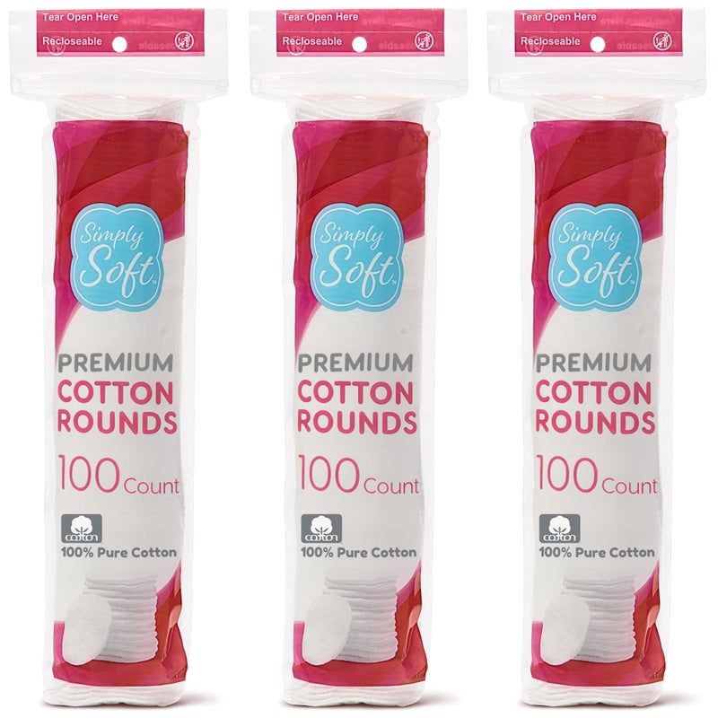 Simply Soft Medline Simply Soft Cotton Rounds (300 Count), 100% Cotton Absorbent and Textured Cotton Pads, Lint-Free - Image 1