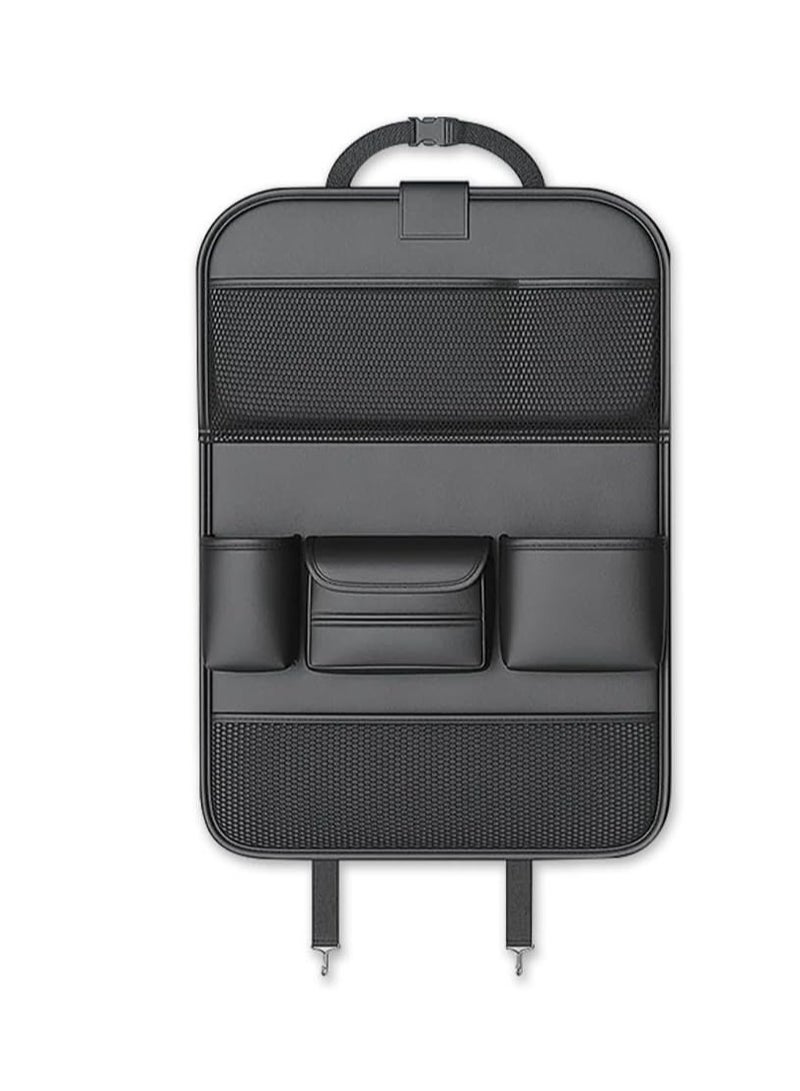 عام [ترقية 2024] منظم المقعد الخلفي للسيارة من الجلد - [تصميم جلدي فاخر] 7 جيوب تخزين محسنة، مثالية للأطفال والإلكترونيات، ملائمة عالمية للأجهزة اللوحية والهواتف (أسود) - Image 1