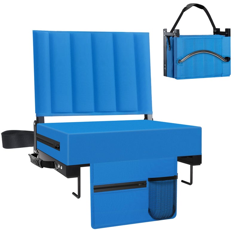 Aliphon Stadium Seat for Bleachers with Back Support and Cushion, Bleacher Seats with Shoulder Strap and Cup Holder, Padded Portable Folding Comfort Stadium Chair, for Sports Events, Blue (1pcs) - Image 1