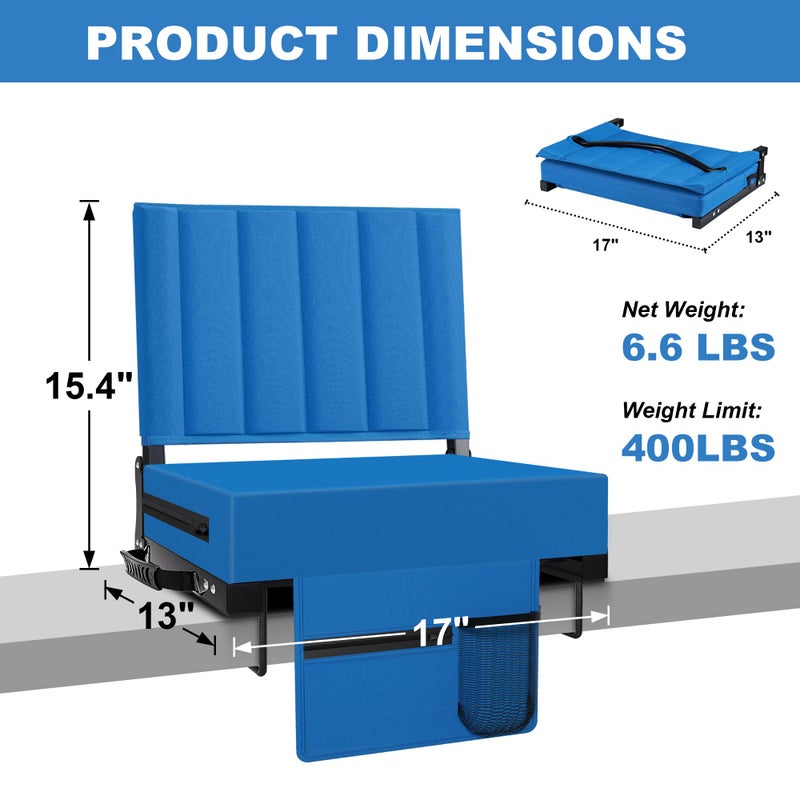Aliphon Stadium Seat for Bleachers with Back Support and Cushion, Bleacher Seats with Shoulder Strap and Cup Holder, Padded Portable Folding Comfort Stadium Chair, for Sports Events, Blue (1pcs) - Image 2