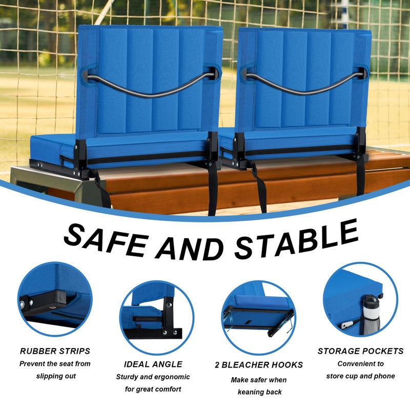 Aliphon Stadium Seat for Bleachers with Back Support and Cushion, Bleacher Seats with Shoulder Strap and Cup Holder, Padded Portable Folding Comfort Stadium Chair, for Sports Events, Blue (1pcs) - Image 4