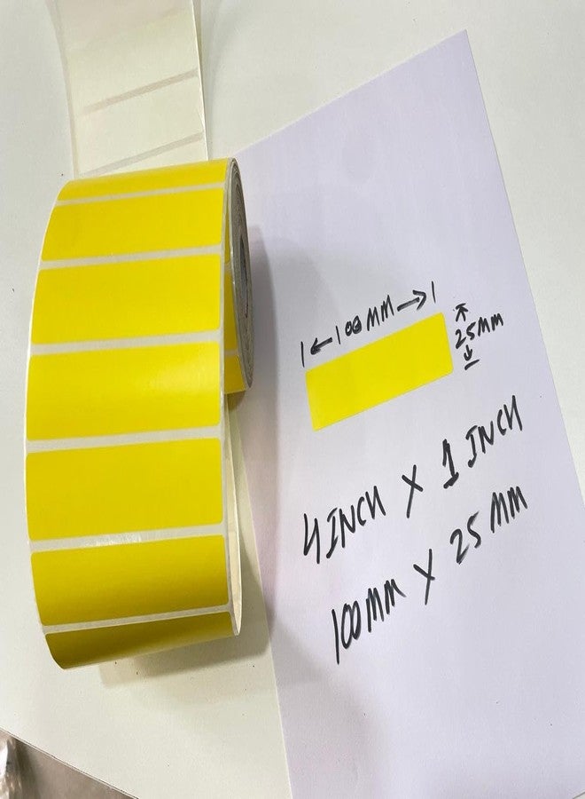 OMX, Yellow Color, 100mm x 25mm Chromo Barcode Label Sticker 1up Sticker - 4 x 1 inches - 1000 Labels Per Roll - Self Adhesive Sticker for Printing Barcoding (Ribbon Required) - Image 3