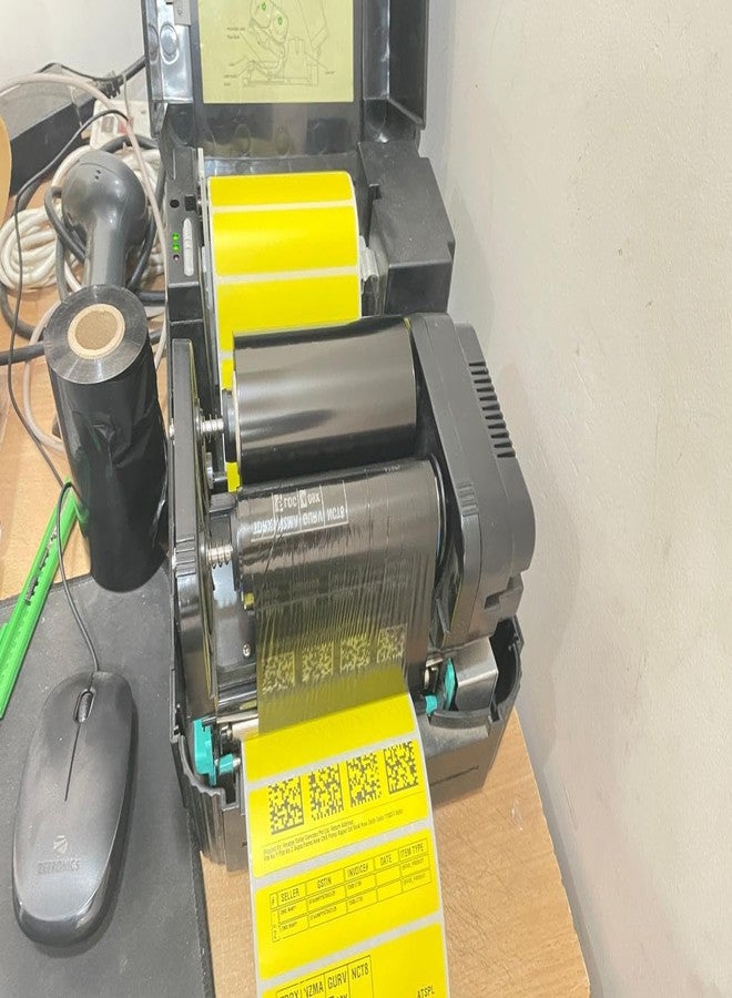 OMX, Yellow Color, 100mm x 25mm Chromo Barcode Label Sticker 1up Sticker - 4 x 1 inches - 1000 Labels Per Roll - Self Adhesive Sticker for Printing Barcoding (Ribbon Required) - Image 2