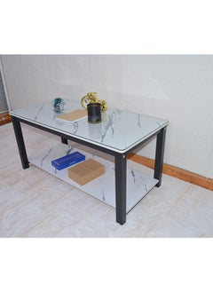 NKX White Marble finish with Black bold steel frame and glass Top 2 Tier Modern Living Room Home Sofa Table  - Image 5