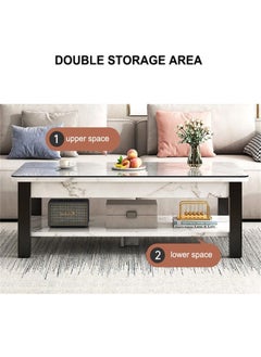 NKX White Marble finish with Black bold steel frame and glass Top 2 Tier Modern Living Room Home Sofa Table  - Image 3