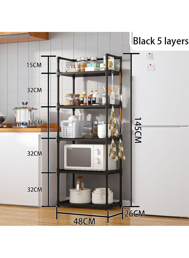 انسجام منظم رفوف تخزين من 5 طبقات للمطبخ والحمام وأرفف المرآب والمنزل والمخزن والخزانة والمكتب ووحدات حامل رفوف متعددة مع خطافات ومقبض ووحدة رفوف للمطبخ ومنظم أرفف تخزين للبرطمانات والزجاجات - Image 3