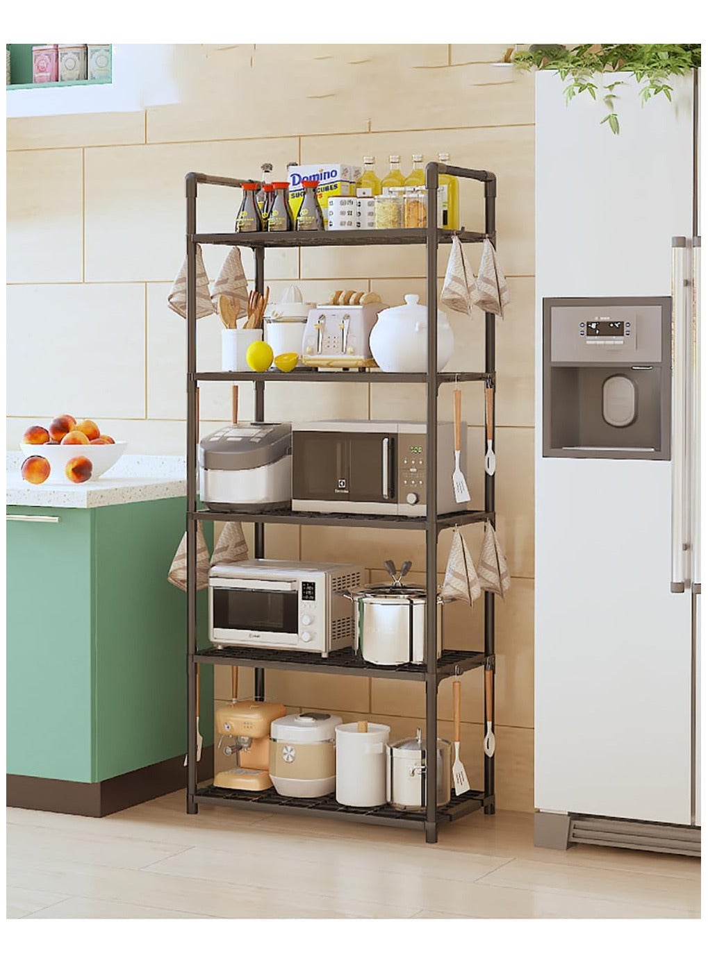 5-Tier Storage Shelf Organizer for Kitchen Bathroom Shelves Garage Home Pantry Closet Office Multi Rack Stand Units with Hooks and Handle Kitchen Shelving Unit Storage Shelves Organizerfor Jar and Bottles