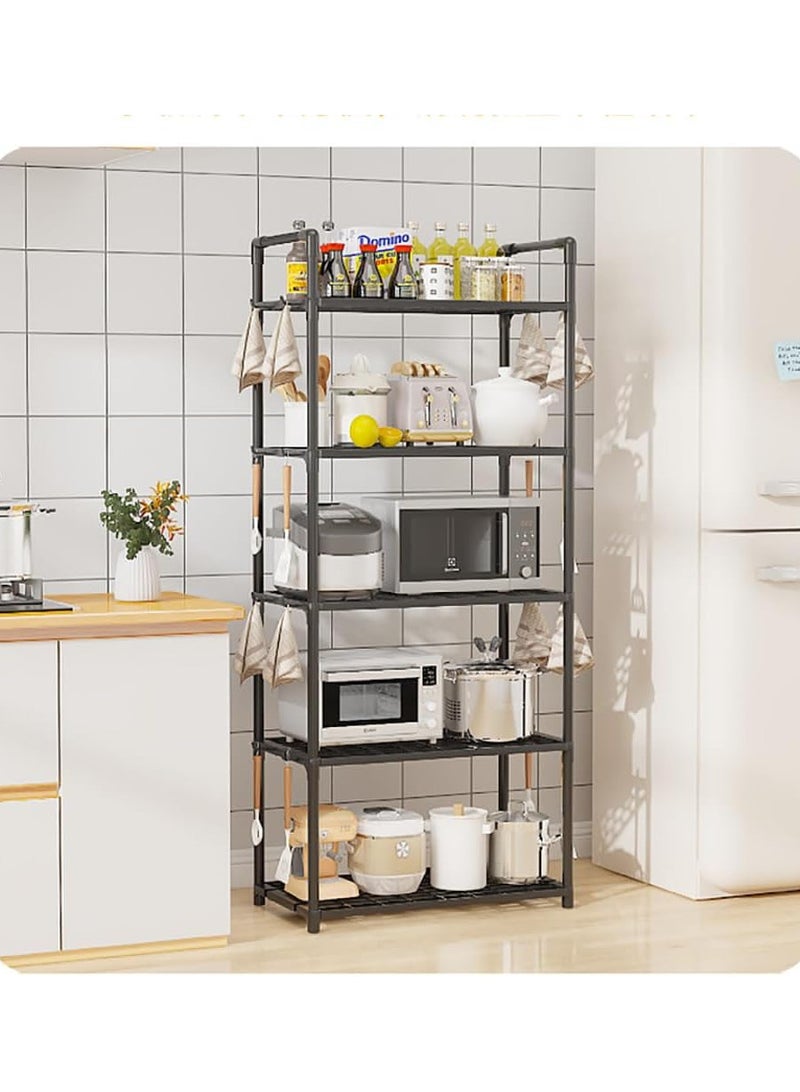 انسجام منظم رفوف تخزين من 5 طبقات للمطبخ والحمام وأرفف المرآب والمنزل والمخزن والخزانة والمكتب ووحدات حامل رفوف متعددة مع خطافات ومقبض ووحدة رفوف للمطبخ ومنظم أرفف تخزين للبرطمانات والزجاجات - Image 2