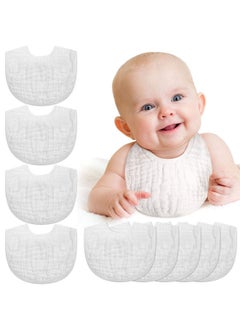 Tatuo 10 Pieces Muslin Baby Bibs Cotton Burping Cloth Bulk Adjustable Newborn Bandana Drool Bibs for Baby Boy Girl(White)