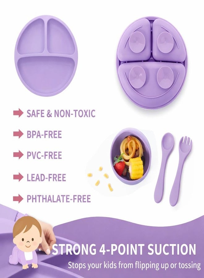 Tony Stark Baby Feeding Set Silicone Tableware with Suction Plate, Bowl, Spoon & Fork for Babies | BPA-Free, Non-Toxic, Food Grade (Lavender) - Image 3