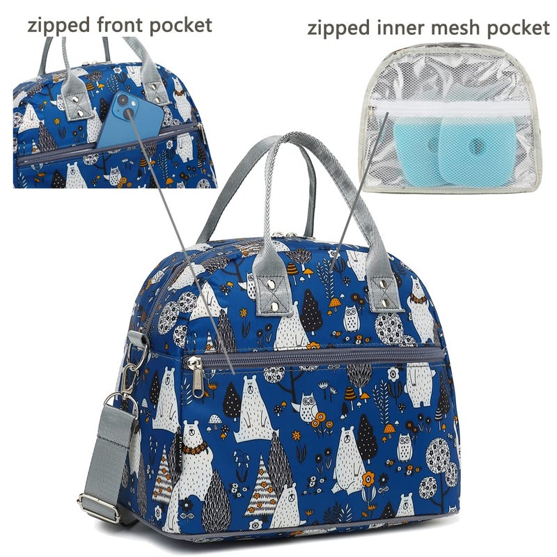 FlowFly Insulated Lunch Bag With Shoulder Strap for Women, Men, and Kids, Large and Reusable, Handle, Freezable Work and School Travel Tote and Meal Prep Organizer,Owl - Image 4